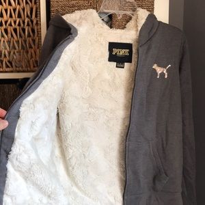 Victoria Secret Pink Faux Fur Zip-up Hoodie
